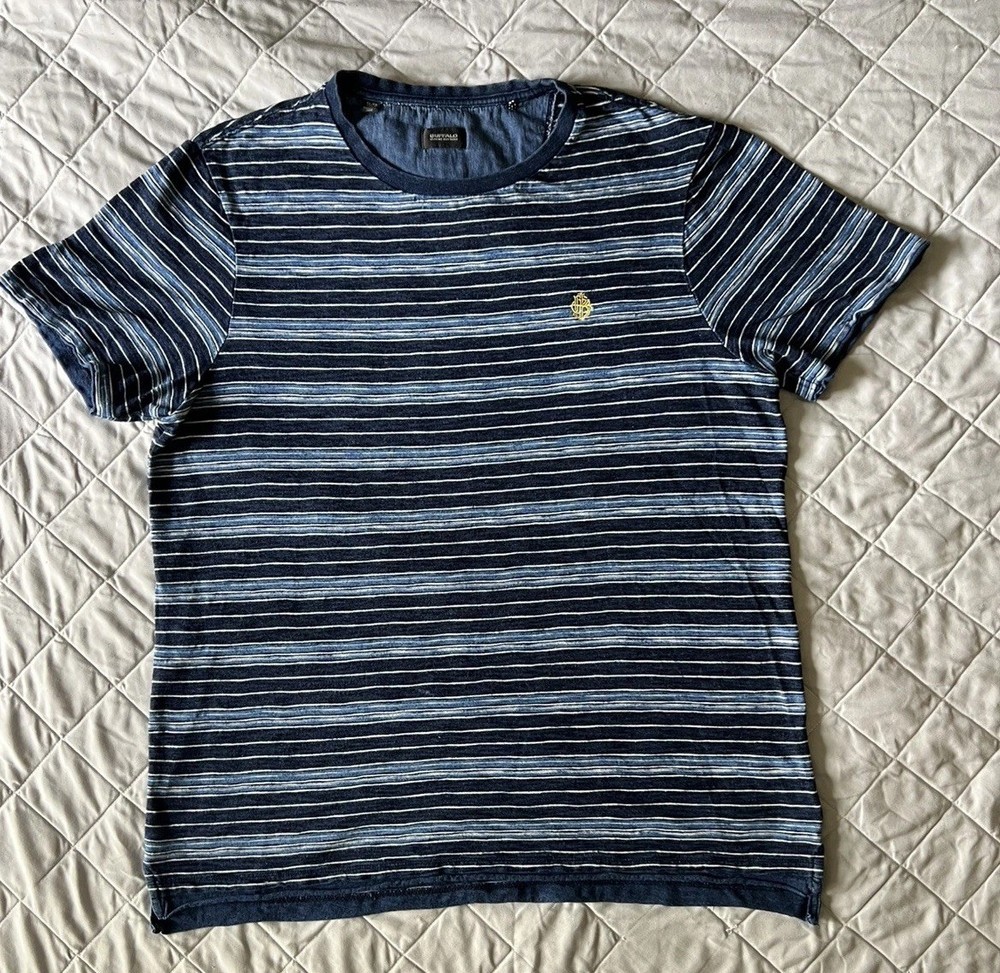 BUFFALO By David Bitton Men’s Striped Blue Shirt Size XL Short Sleeve Crew Neck