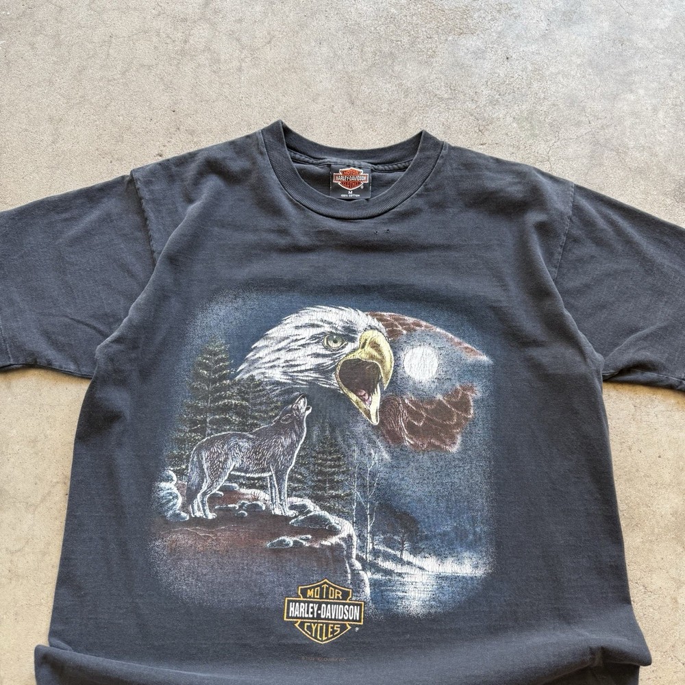 Vintage Harley Davidson Shirt Adult Large Biker Motorcycle Eagle Wolf Nature M