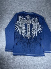 Rare Y2k No Boundaries Longsleeve Skull Cross Wings Thermal S