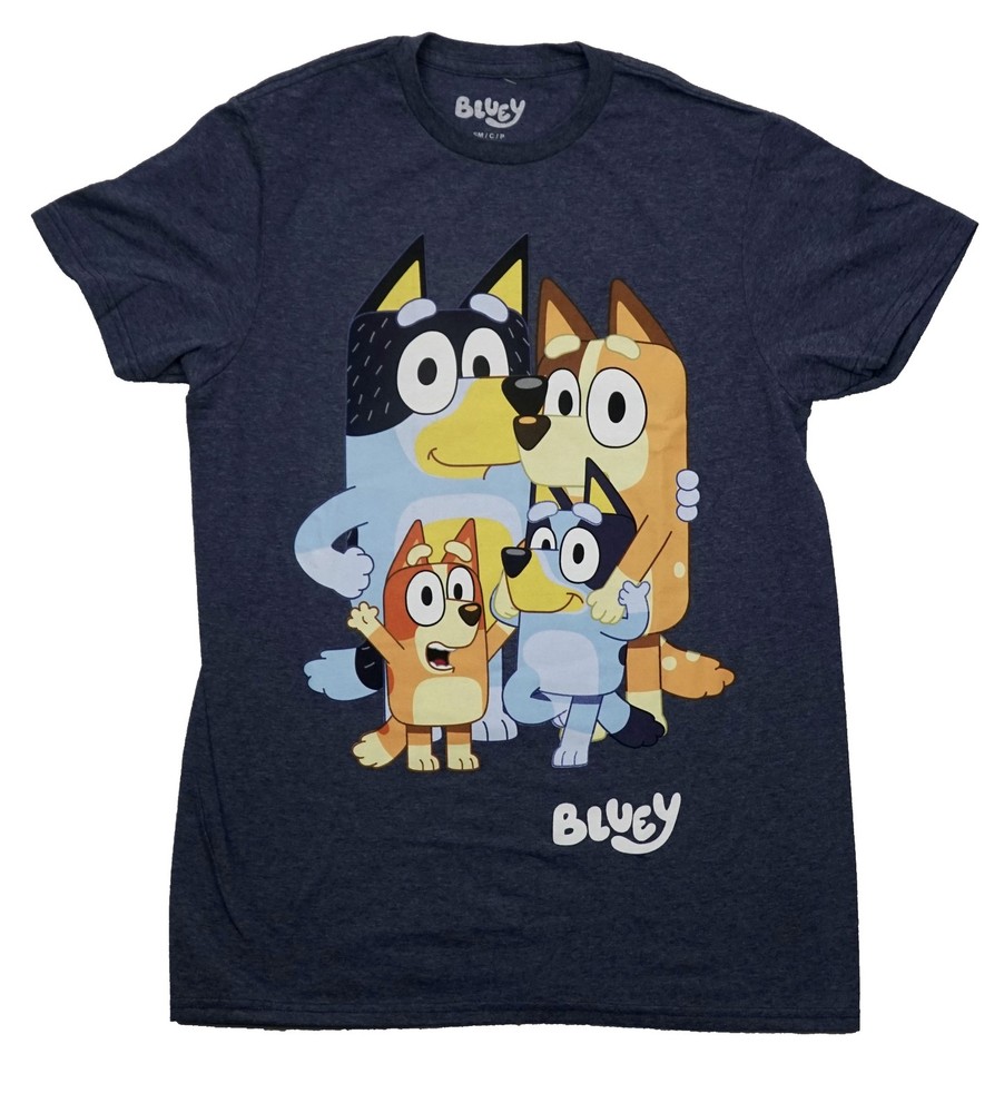 Bluey New Adult T-Shirt -Chilli Bandit Bingo Bluey Over White Logo