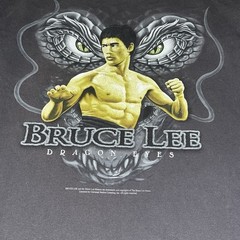 Vintage 90s Bruce Lee T Shirt Mens X-Large Gray Dragon Eyes Faded Movie Tee USA