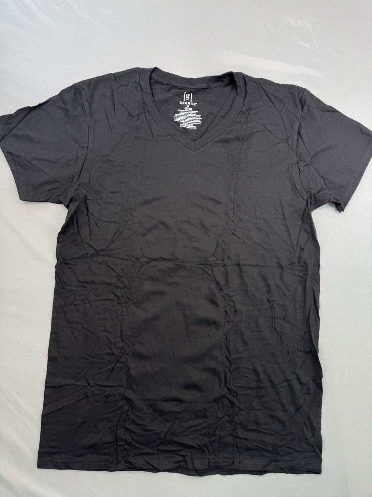George Comfort Cotton T Shirt Short Sleeve Men’s Medium 38-40 Black V-NECK NEWW