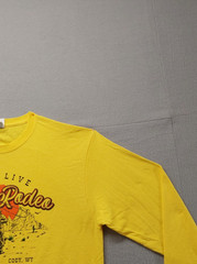 Jerzees Dri Power Men Shirt M Yellow Graphic Tee Long Sleeve Crew Neck Regular