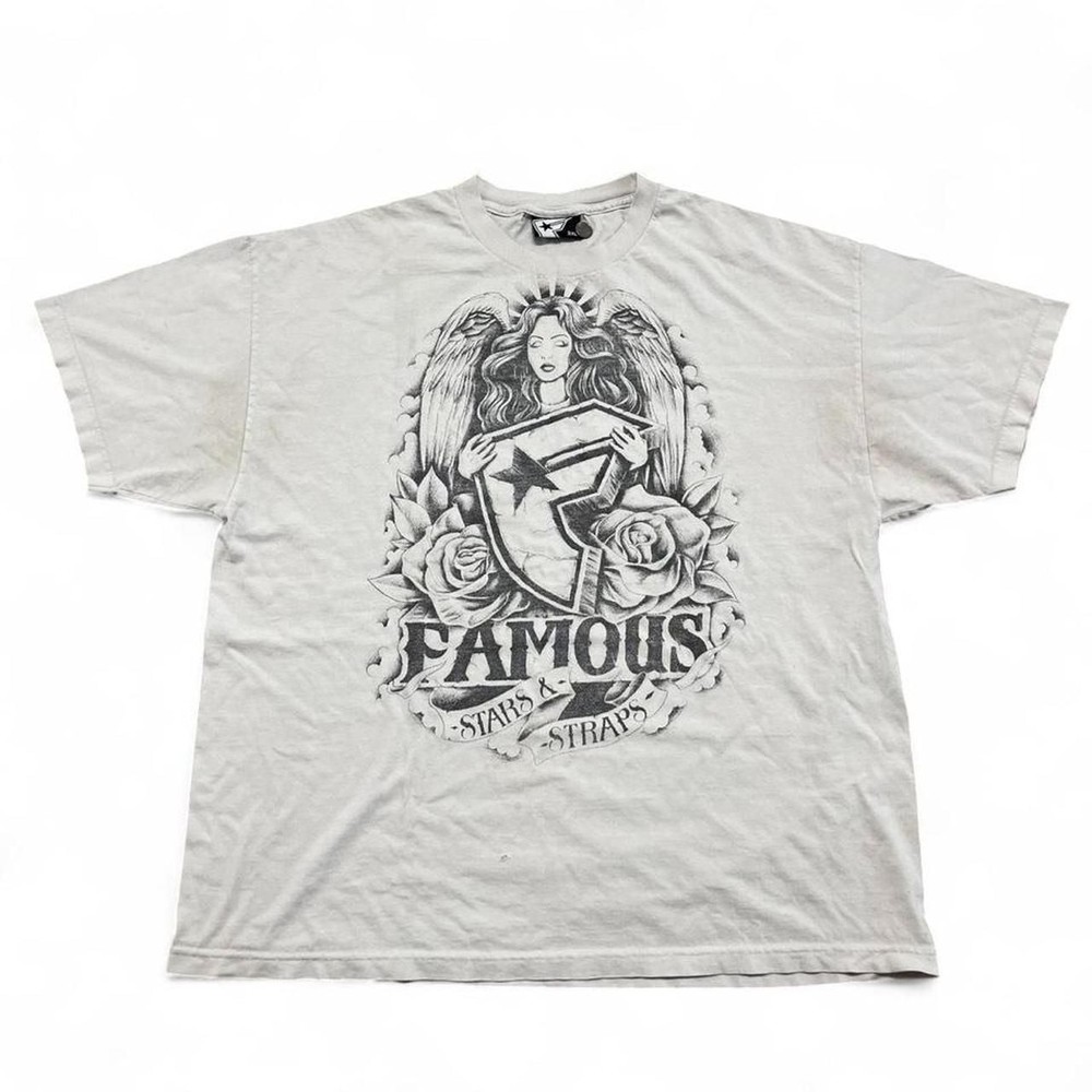 Famous Stars & Straps Angel Graphic T Shirt Men’s 2XL White Y2K Streetwear