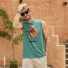 Mens Hawaiian Beach Tank Tops Palm Tree Print Sleeveless Muscle T-Shirts Casual