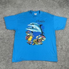 VTG Florida Dolphins Shirt Mens Large Blue Graphic Ocean Sea Life The Wild Side