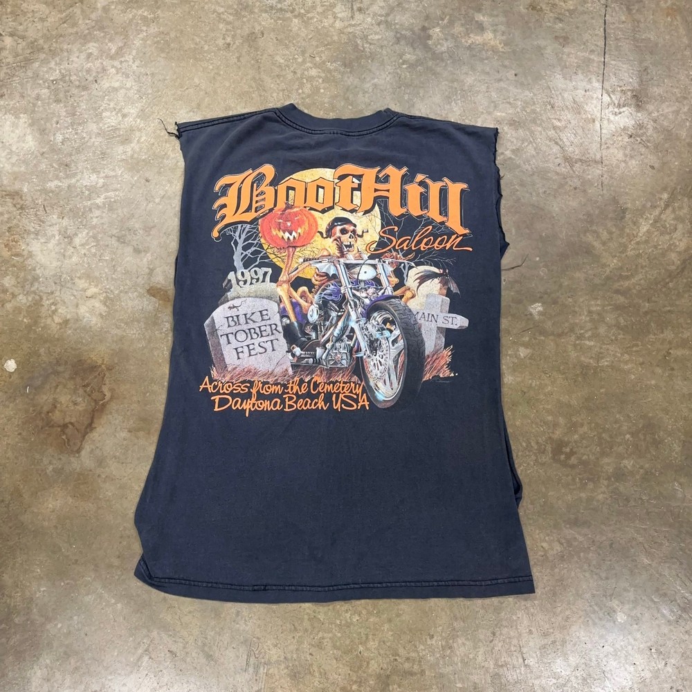 Vintage 1997 Boot Hill Saloon Biker Biketoberfest Cut Off Muscle Shirt Large