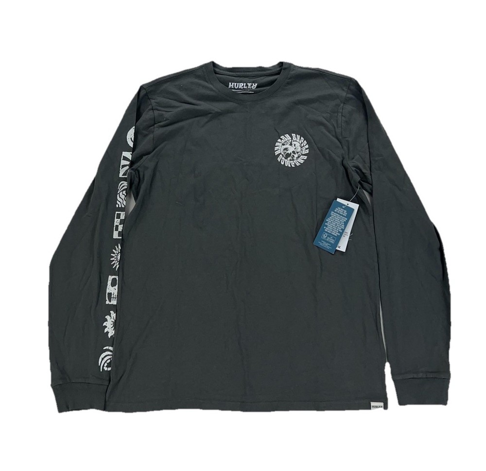 NEW Hurley Naturals Skull Mandala Long Sleeve Mens T Shirt Tee Surf Gray