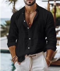 Men’s Linen Shirt Casual Shirts Long Sleeve Button Down Tops Blouse