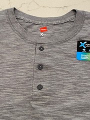 New Hanes Men’s Henley Shirt Long-Sleeve Gray, M