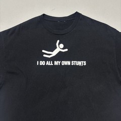 Vintage Y2K All My Own Stunts Black XL Funny Word Graphic T-Shirt