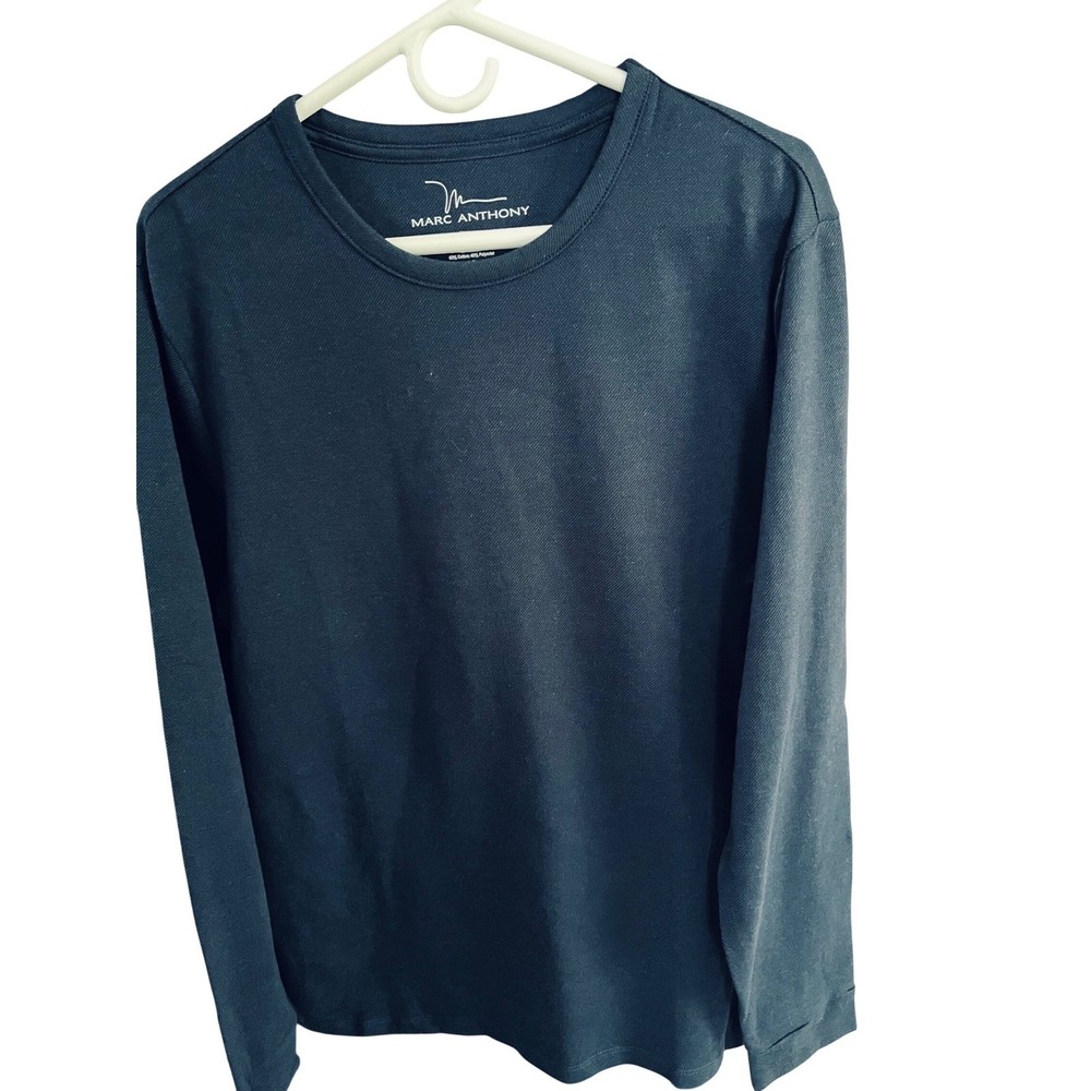 Marc Anthony Mens Slim Fit Long Sleeve Crew Neck T-Shirt Navy Blue New