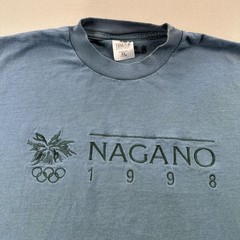 Vintage Nagano Winter Olympics T-Shirt Mens XL Teal Blue Andazia Japan 1998 90s