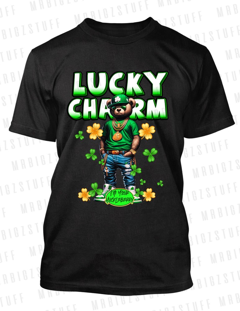 St Patrick’s Day Bear Lucky Charm I’m Your Huckleberry Tee Shirt ProClub Shaka T