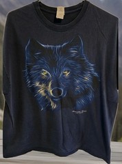 Wolf Graphic T Shirt Mens XL Navy Neon Eyes Koocanusa Resort Montana Tee Nature