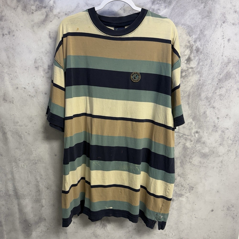 Vintage Karl Kana Jeans Striped T Shirt Mens 3XL 27.5×31.5 90s Y2K