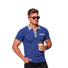 Men’s Contrast Pocket Polo Shirt, Business Casual Daily Commute Short Sleeve Top