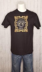 VTG 1990s 90s Y2K Edward Dada Black Leather Applique Skull Embellished Tee Shirt