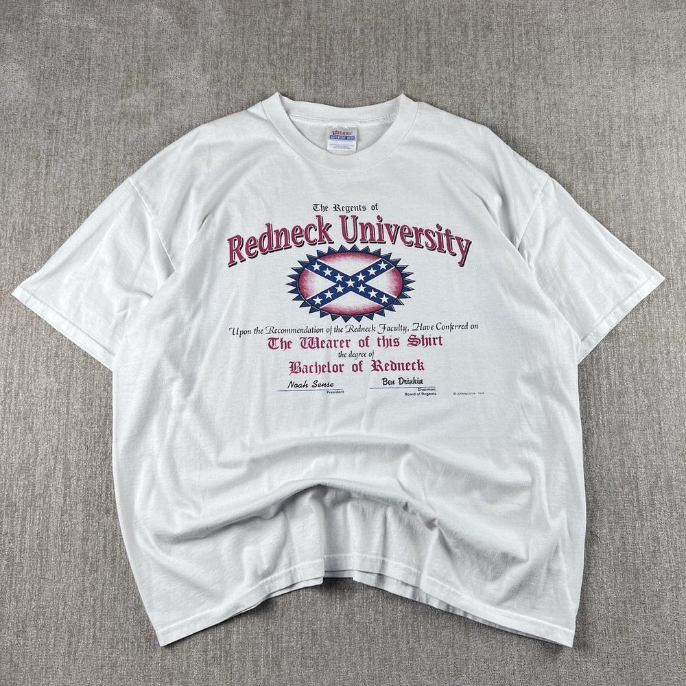 Vintage Humor Redneck University Shirt Mens XL Hanes Heavyweight White