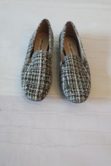 Womens Karl Lagerfeld Black, White, Gold Tweed Fabric Loafers Sz 7.5 US/38 EUR *