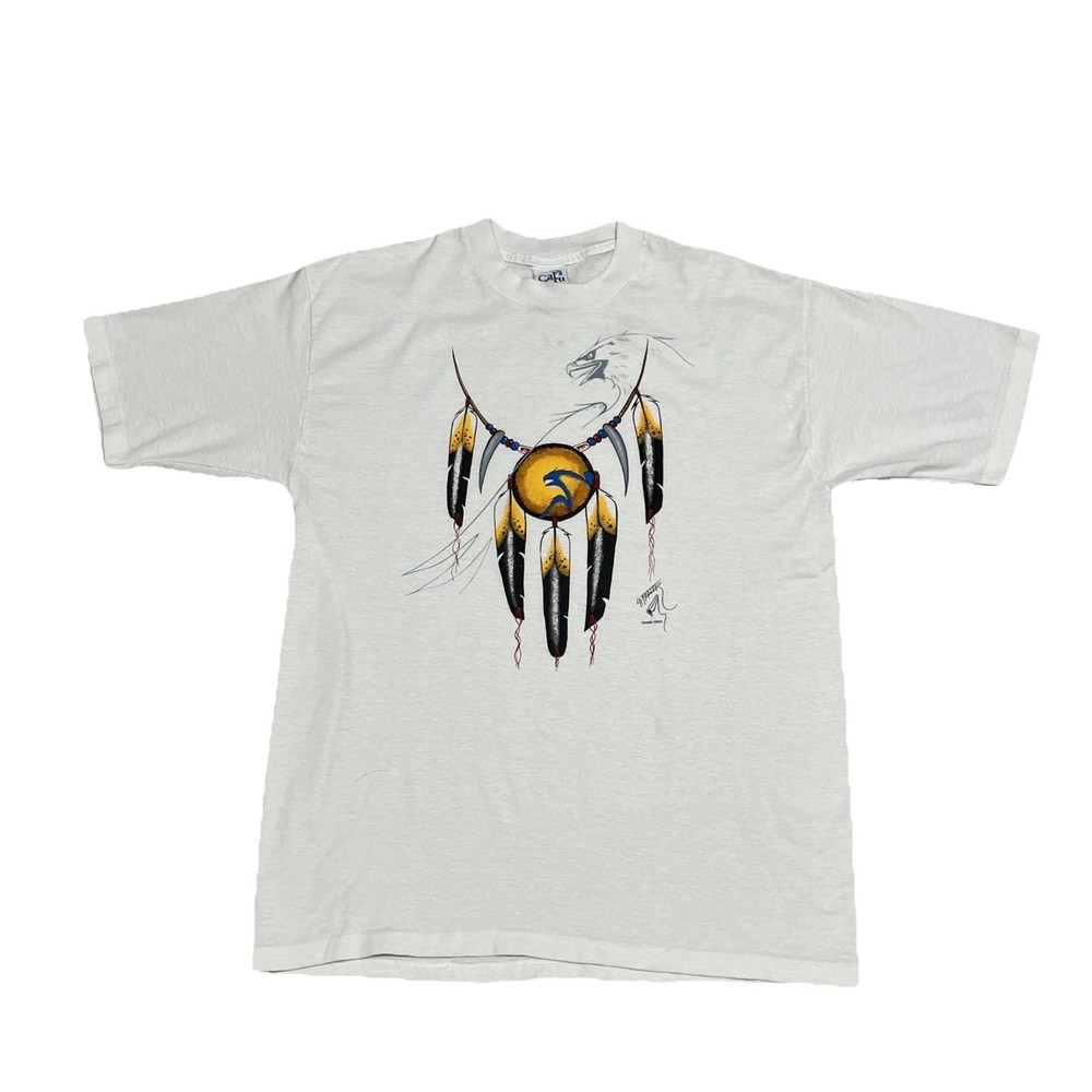 VTG Cal Cru Single Stitch White T Shirt Eagle Grunge Design 80s 90s