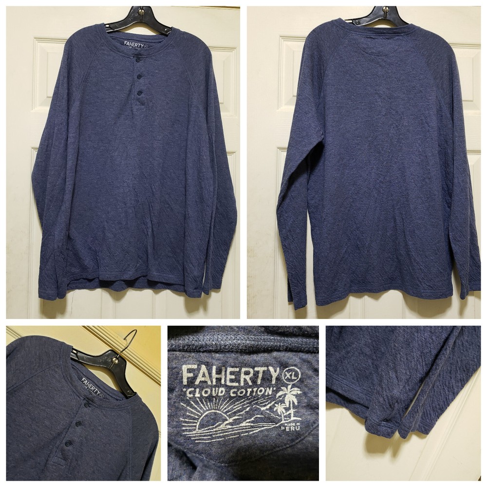 Faherty Shirt Mens XL BLue Henley Pullover Soft Cloud Cotton Stretch Pima Cotton