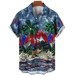 Men 3D Hawaiian Short Sleeve Shirt Oversized Coconut Tree Print Casual