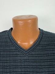 Vintage Y2K Ribbed V-Neck Shirt Men Medium Stretchy Black Gray Striped Claiborne