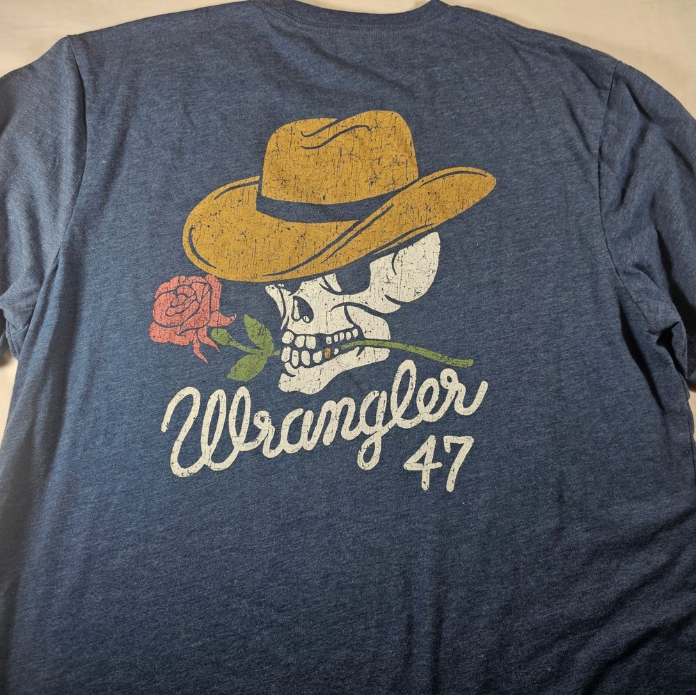 Wrangler 47 Men’s Green Graphic Print Western Themed Tee Shirt Size XL Skull