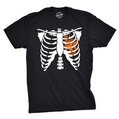 Mens Pumpkin Heart Skeleton Rib Cage Tee Funny Halloween Jack-O-Lantern Tee