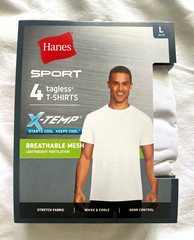 Hanes X-temp Mens Tagless Keeps Cool 4 T-Shirts Crew Neck White Mesh Size L