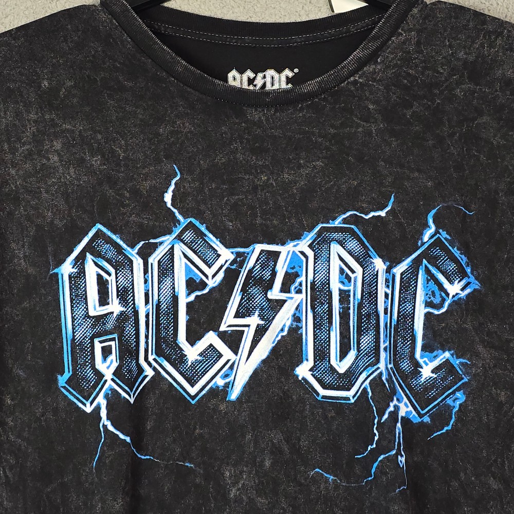 ACDC Shirt MENS LARGE BLACK BLEACH CASUAL CONCERT 77 WORLD TOUR ROCK MUSIC NWT