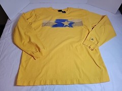 Vintage Starter T Shirt Men XLarge Yellow Graphic Logo Casual 00s Y2K Damage
