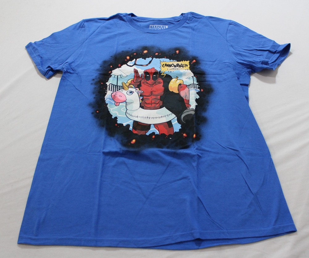 Loot Crate Unisex Adult’s Marvel Deadpool Cannonball T-Shirt EH6 Blue Large