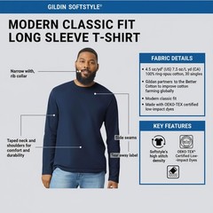 Gildan Unisex Softstyle Long Sleeve T-Shirt Modern Classic fit Crewneck Tee