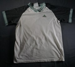 Adidas Shirt Mens Medium Gray Colorblock V Neck Raglan Striped Collar Tee