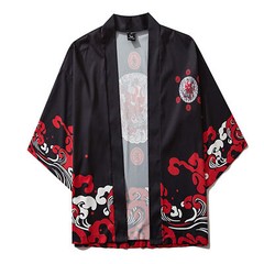 Niepce Men’s Demon Mask Kimono Graphic Lightweight Harajuku T-Shirt Cardigan