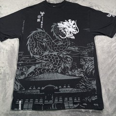 Bare Fox Dragon T-Shirt Mens XL Black Y2K Streetwear Asian Art BF Graphic Print