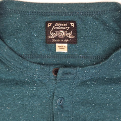 Diesel Industry Short Sleeve Knit Henley Shirt Green Blue Speckled Men’s Large