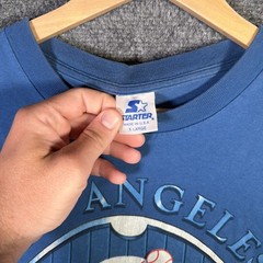 Vintage Los Angeles Dodgers Shirt Mens XL Blue Spellout 90s MLB Baseball Starter