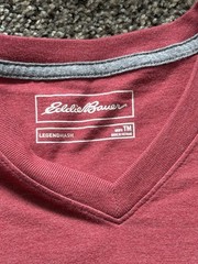 Eddie Bauer Men TM Red V-Neck Short Sleeve T-Shirt