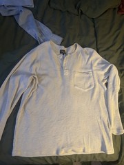 Seager Shirt Mens L Cream White Waffle Knit Thermal Henley Pocket Long Sleeve
