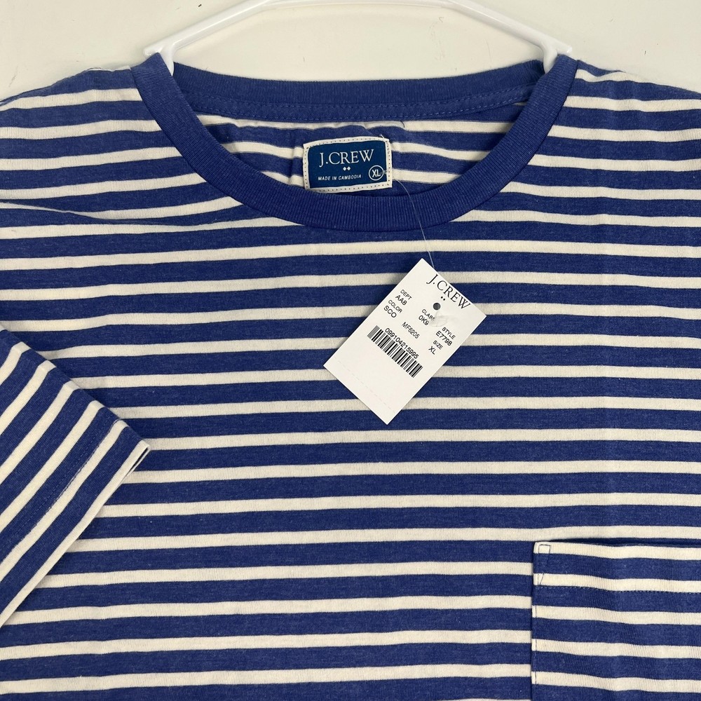 J.Crew Shirt Mens XL Blue White Stripe Slim Pocket Crewneck Tee Casual Top
