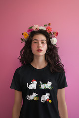 Cute Christmas Cats T-Shirt Women’s Graphic Tee Holiday Gift Cotton Top New