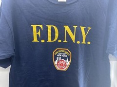 Jerzees TShirt Mens Sz Medium Navy With Yellow FDNY New York Fire Dept LOGO New