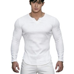 V Neck Long Sleeve Elastic Tee Top for Men Polyester Spandex Workout Streetwear