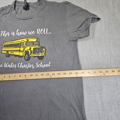 Anvil Lightweight Mens T-shirt Gray Bus Design Size Medium