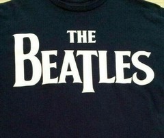 The Beatles T Shirt M Medium Logo John Paul George Ringo Apple Dark Blue INV375