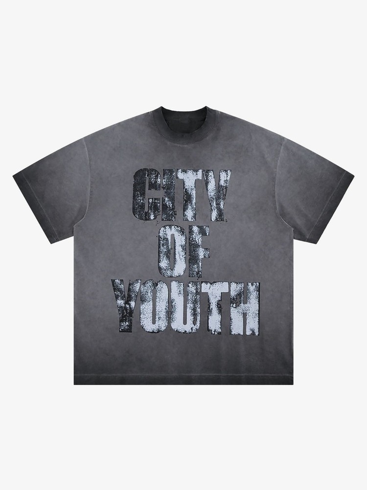 Vintage Gradient Spray Letter Print T-Shirt