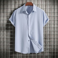 Loose Fit Pure Color Button up Short Sleeve Men’s Shirt Summer New Arrival Clean